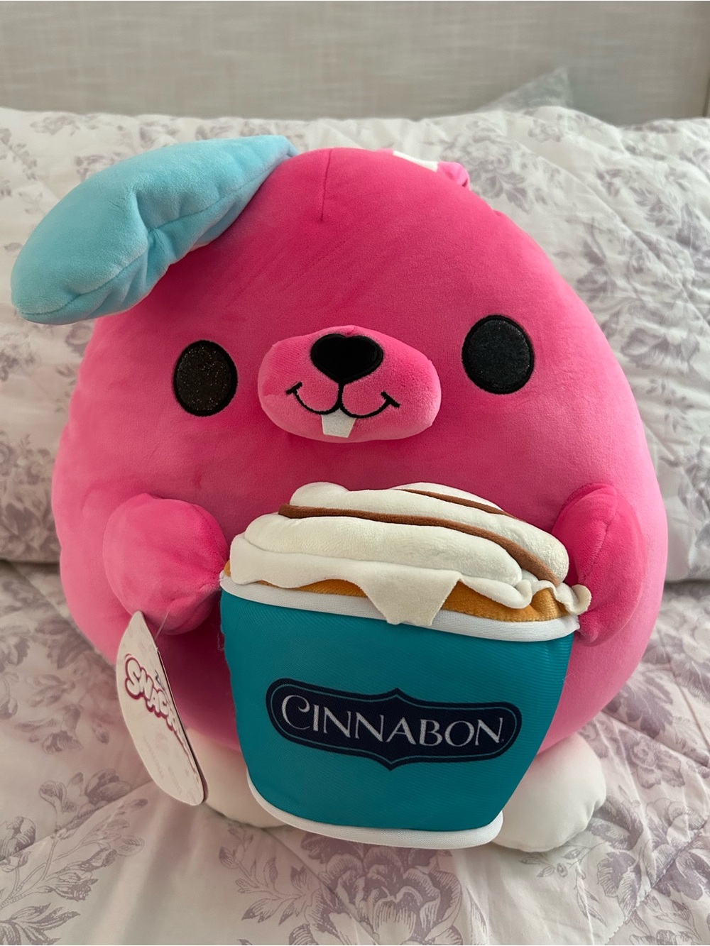 Cinnabon Pink Bunny Plush Stuffed Animal with Blue Cup